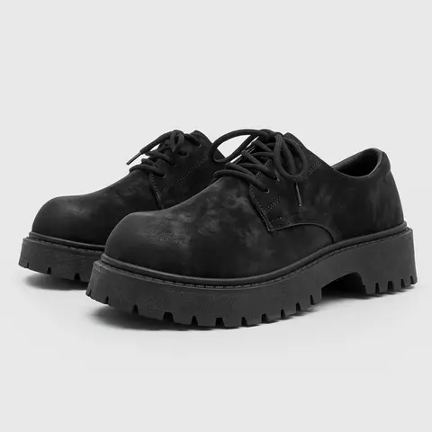Men's Classic Leather Derby Footwear - Thick-Sole British Look, Round Toe, Rubber-Soled, Ankle, Formal-Casual Business Shoes, All Seasons Walking Shoes for Office & Outdoor Commuting