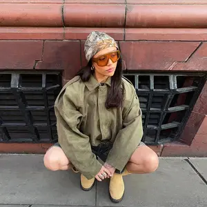 Faux Suede Jacket Women Oversized Long Sleeve Zip Up Epaulet Bomber Leather Jackets Oversized Casual Coat