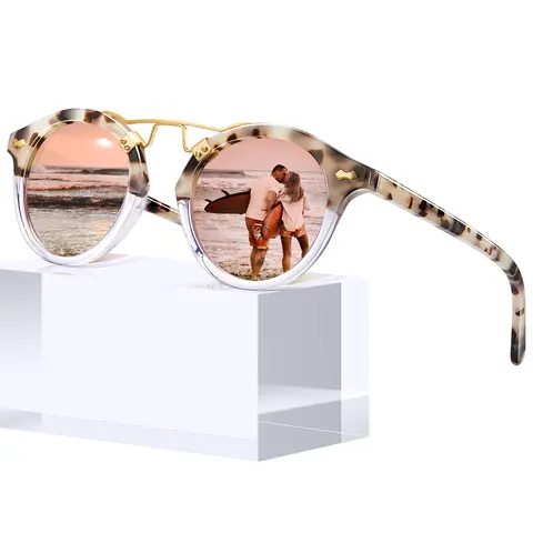 CARFIA Women's Tortoiseshell Polarized Sunglasses - UV400 Protection, Italian Glossy Acetate Full Rim, Retro Round Shades, Natural Lens, Ergonomic Design, Crisp Clarity, Hypoallergenic, Embedded Metal Wire Core, 99% Glare Elimination, Sunglasses for Women