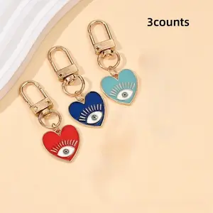 Evil Eye Heart Keychain Amulet Set, Lucky Metal Keychains, Ring Wallet Bag Backpack Charm, Earbud Case Accessories, Car Keys Holder