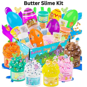 Butter Slime Kit Easter Basket Stuffers - 6 Prefilled Easter Eggs with Butter Slime & Cute Slimes Add-ins, Soft & Non Stick Fluffy Slimes for Birthday Party Favors for Girls & Boys Egg Fillers