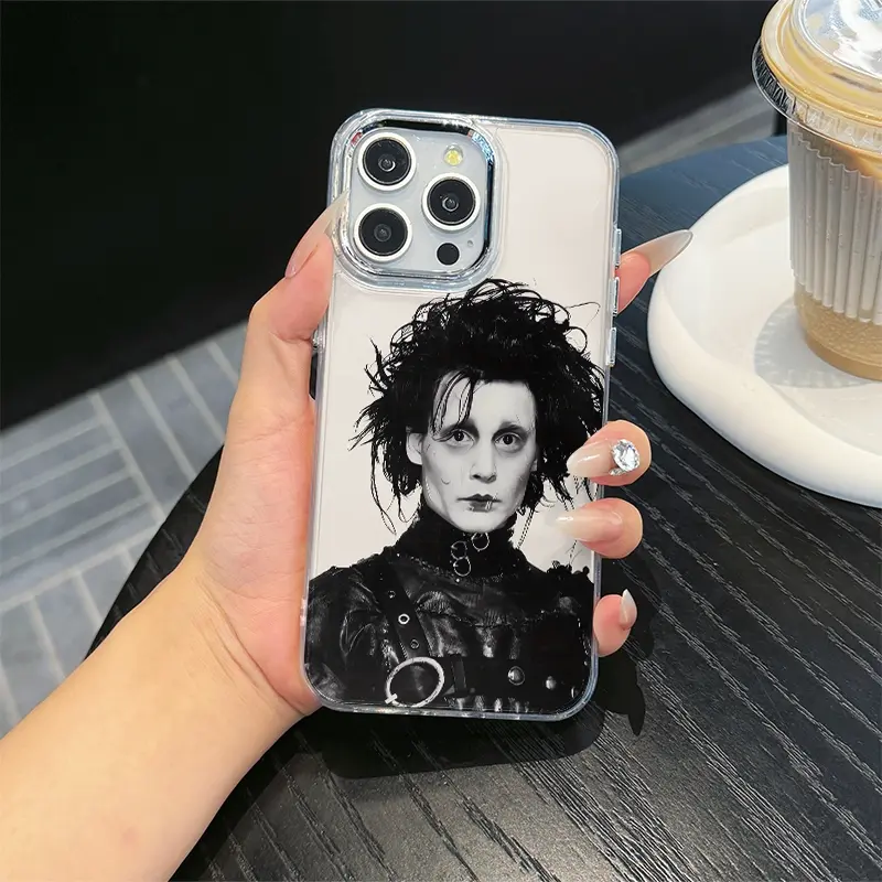 Metal Frame Transparent Edward Scissorhands Tpu Shockproof Case for iPhone 6-16 Pro Max, Perfect Gift for Women & Girls