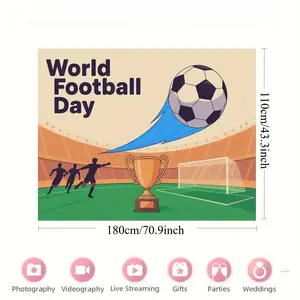 1 piece, football-themed backdrop with a cartoon background, suitable for World Football Day, ideal for sports photography during events, football season, match day celebrations and international matches