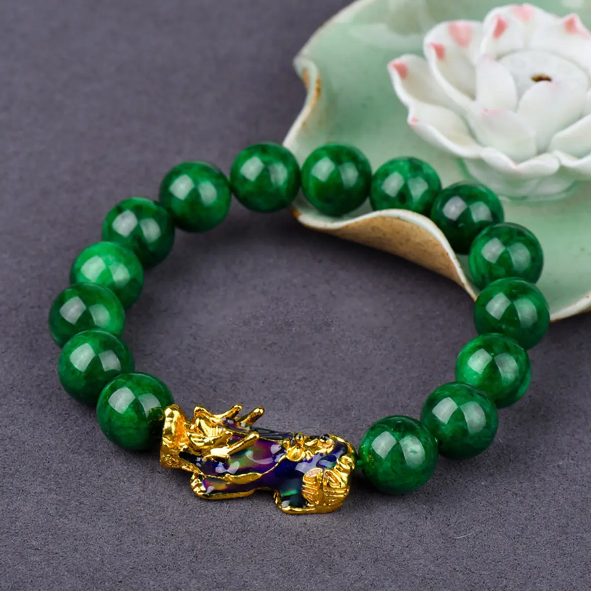 Green Jade Pixiu Charm Bracelet - Handmade Stretch Healing Exquisite High Quality Natural Gemstone Jewelry for Luck, Elegance, Exquisite Bracelet, High Quality Bracelet