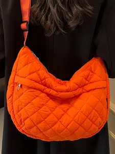 Women's Solid Color Quilted Tote Bag, Fashionable Large Capacity Lightweight Shoulder Bag, Casual Trendy Versatile Commuter Bag for Daily Use