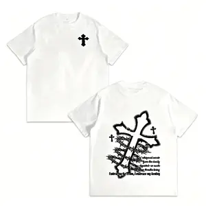 aith Over Fear Graphic Tee Cross Barbed Wire Print Oversized Casual T-shirt for Men and Women Daily Wear Streetwear Fashion Y2K Vibe Loose Fit Comfortable Soft Fabric Trendy Urban Style Must Have Casual Top,summervibes