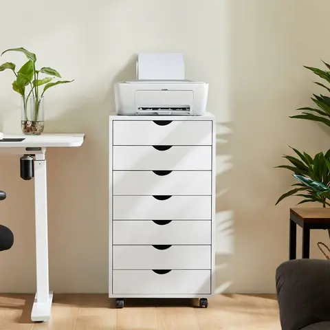 Sweet Furniture F 7 Drawer Chest - Dresser Storage Cabinets Dressers Wooden Dresser Bedroom Cabinet with Wheels Mobile Organizer Drawers for Office, Home