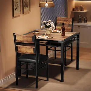 Garvee Dining Table Set for 2, Dining Table with 2 Upholstered Chairs, Bistro Table and Chairs Set of 2 with Corner Protector for, Kitchen, Apartment, Retro Brown