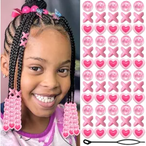 60PCS Light Pink Hair Beads for Braids Loc Dreadlock Jewelry AB Color Round Bead Accessories Cute Acrylic Beads for Kids Girls
