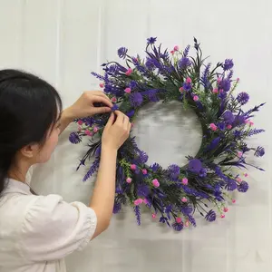 1pc Purple Lavender Dandelion Simulation Flower Wreath, Home, Outdoor, Door Wreath, Party, Mother's Day, Father's Day, Birthday Gift Wreath, Summer and Autumn Wreath, Garden, Doors and Windows, Staircase Decoration