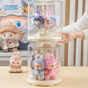 1PCS  360° Rotating Acrylic Storage Box - Transparent Cylindrical Dust-proof Storage Box with Hook, Perfect for Collectibles, Pendants and TOY Themed Decorations | and (Dolls) Fabric Storage Bin utility rack Clear Box Set Organiser
