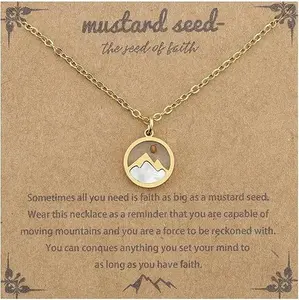 Women's faith necklace, Round seed necklace, Gold Mountain and mustard seed pendant necklace, religious Christian jewelry, gift for mom, friend, grandma-Mother's Day