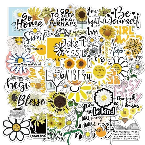 50pcs Flower Pattern Decorative Sticker, Scrapbooking & Journal Making Material Self Adhesive Paper, DIY Scrapbooking Stickers, Waterproof DIY Decorative Sticker for Stationery Computer Water Bottle, Crafts