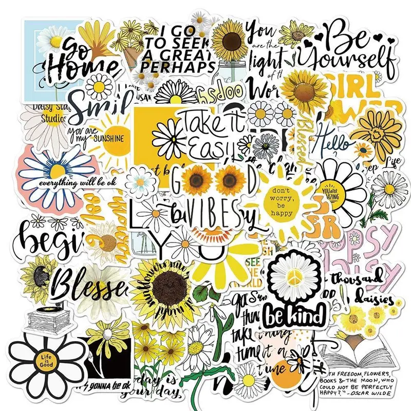 50pcs Flower Pattern Decorative Sticker, Scrapbooking & Journal Making Material Self Adhesive Paper, DIY Scrapbooking Stickers, Waterproof DIY Decorative Sticker for Stationery Computer Water Bottle, Crafts