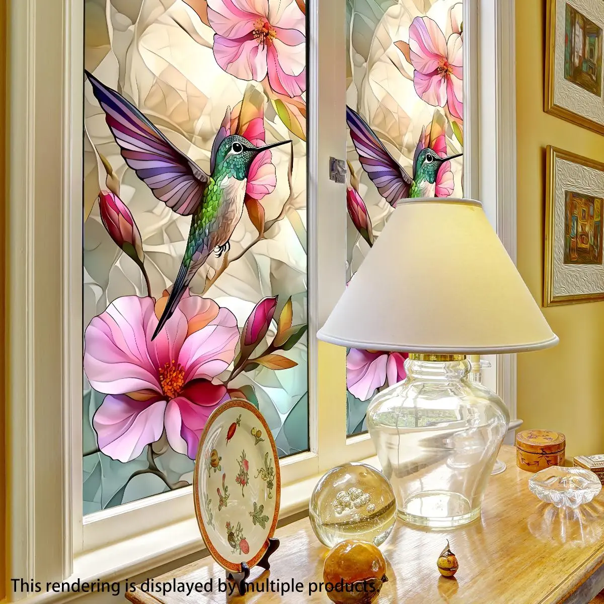 Hummingbird & Flower Pattern Glass Window Sticker, Colorful Window Decal, Decorative Sticker for Home Living Room Bedroom, Floral Pattern Sticker, Home Decor, Sticker Decoration, Deco Stickers, Ornaments