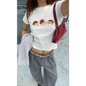 Y2K Mofusand Xmas Baby tee - Cat Baby Tee, Bunny Shirt, Coquetteful, Baby Tee, Cute Aesthetic Baby Tee, Doll Shirt, Downtown, Gifts for Her