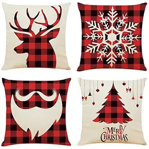 4PCS 18 In Square Throw Pillow Covers, Christmas Decorative Cotton Linen Cushion Cases with Hidden Zipper for Sofa, Bed