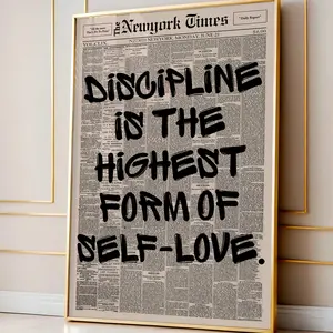 Discipline Is The Highest Form Of Self Love Poster, Motivational Quote Wall Art, Newspaper Print, Mental Health Room Decor