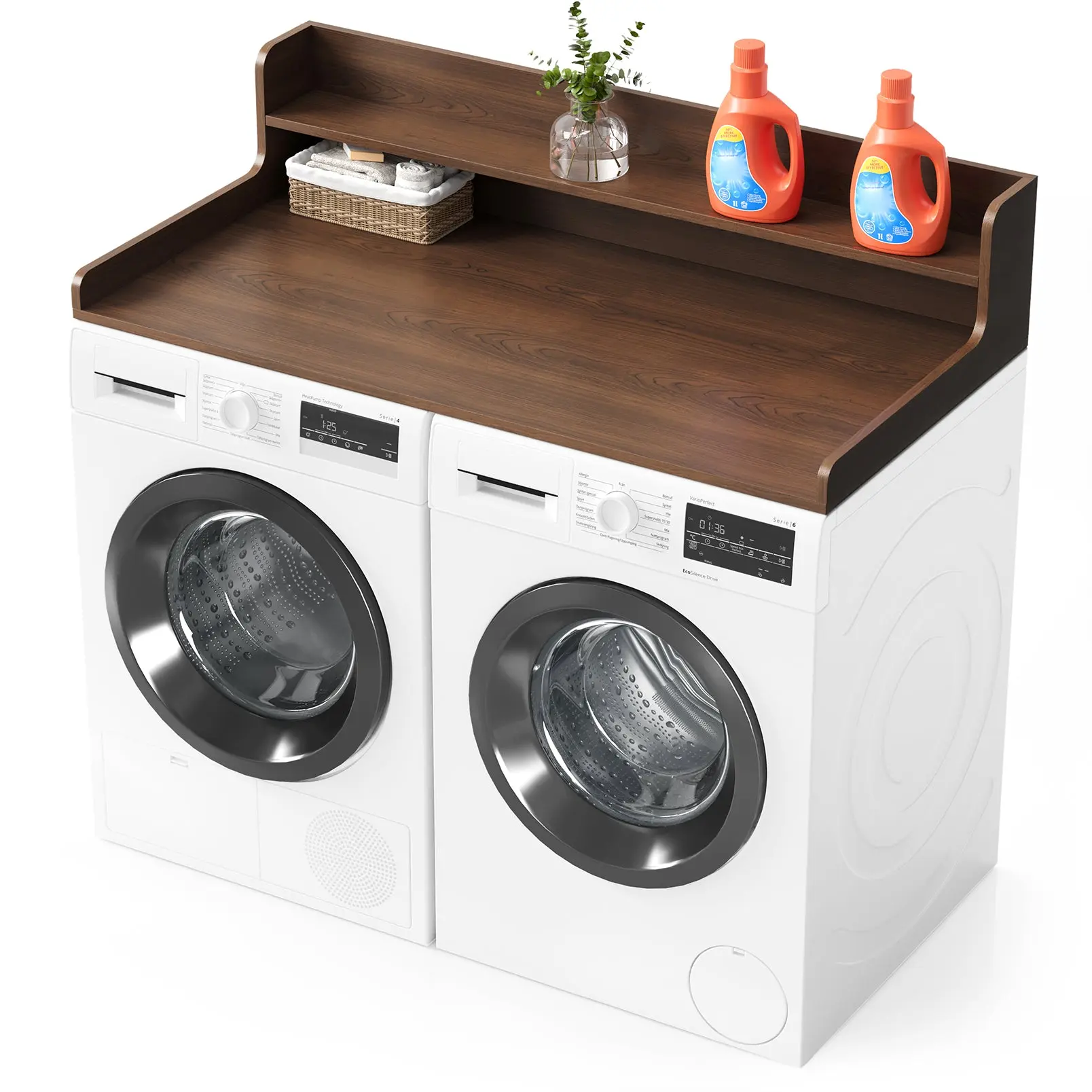 2-Tier Solid Brown Wood with Back Board