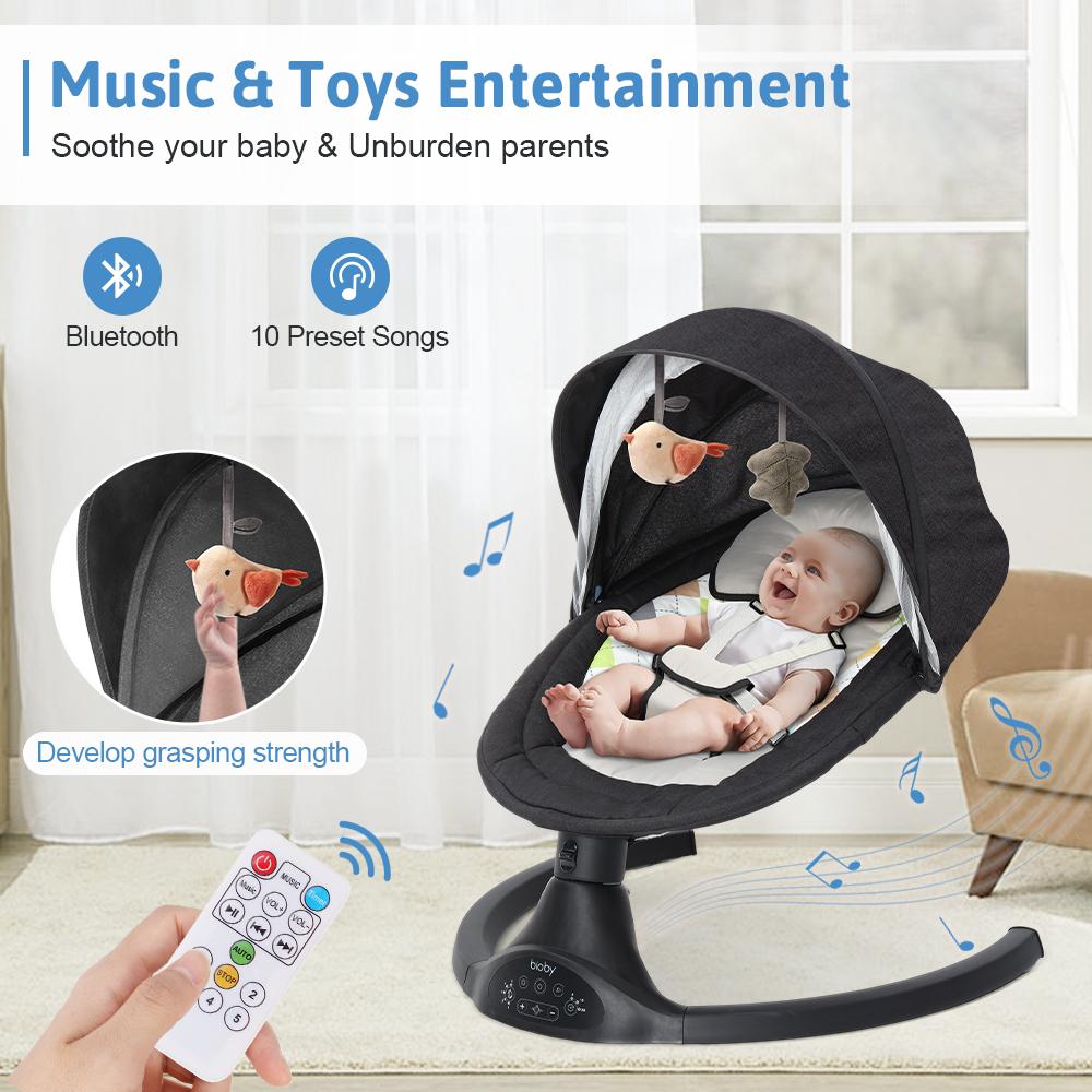 COMOMY Baby Swing for Infants with 5 Natural Sway Speeds, Portable Bt Music Baby Swing with Remote Control & 5-Point Harness, Hands-Free Baby Soother, Lightweight Baby Rocker for 5-20 Lb, 0-6 Months, Black, Valentine's Day