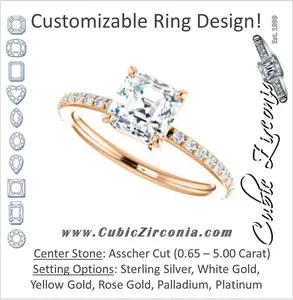 Cubic Zirconia Engagement Ring- The Delilah (Customizable Asscher Cut Petite Style with 3/4 Pavé  Band)