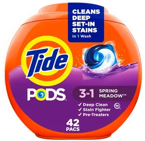 Tide, Pods laundry detergent pacs, 3-in-1 Stain Remover, Odor Fighter, Color Protector, HE compatible, Spring Meadow Scent, 42 Count