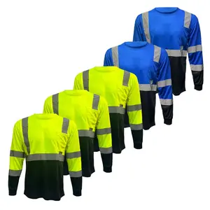 5 PACK - High Visibility Variety Pack with Solid Yellow and Orange or Two Tone Long Sleeve Safety Shirt Available in Yellow, Orange or Blue with Black Bottom Half - Birdeye Fabric