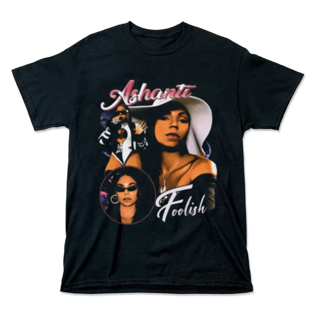 Men's Graphic T-Shirt, Casual Streetwear Style, Ashanti 'Foolish' Digital Print, Fitted Cotton Crew Neck Shortsleeve