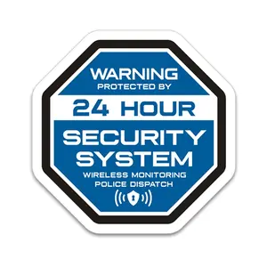 24 Hour Security System Alarm Sticker V2 BLUE, Anti-Theft Home Vinyl Warning Decal for Door, Garage, Car Window 1EO