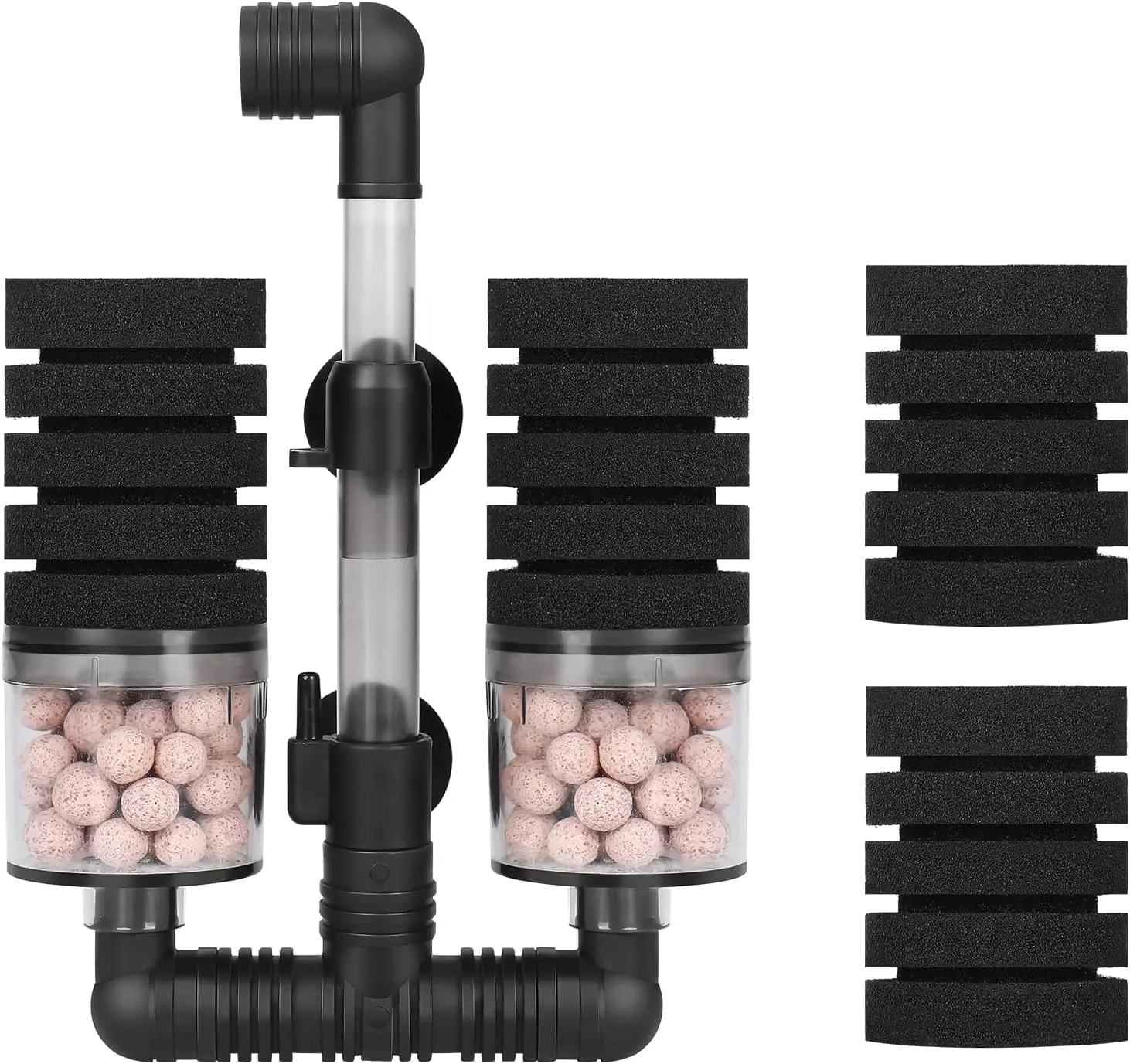 Aquarium Air Powered Sponge Filter with Ceramic Media Balls, for Betta Fry Shrimp Fish Tank, with 2 Spare Sponges, Small