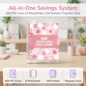 100-Day Transparent Cash Envelope Budgeting Notebook Reusable Saving Journal Financial Planner Loose-Leaf Notebook