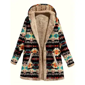 European and American women's warm plush printed hooded sweater jacket casual jacketRAIMENTRY