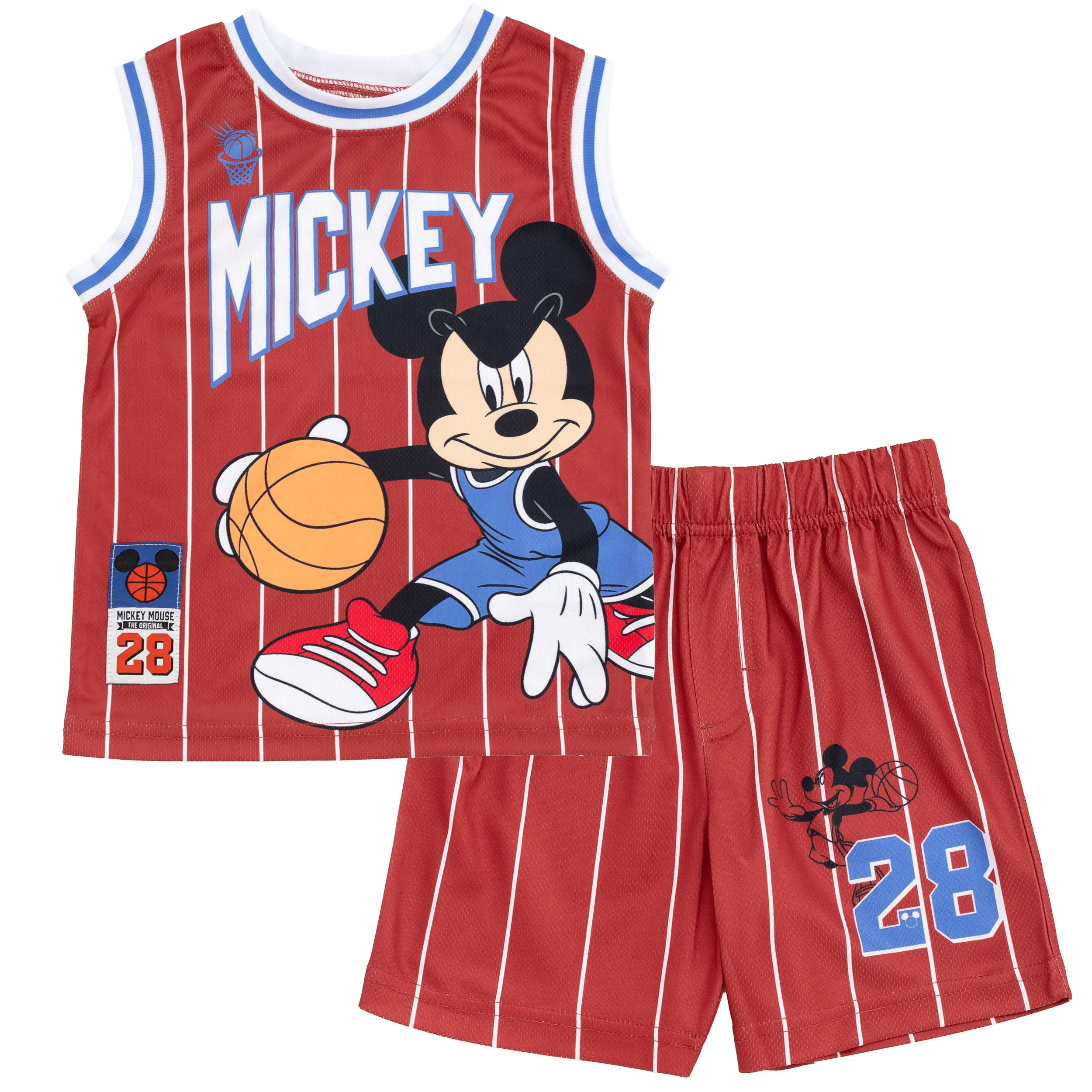 Disney Mickey Mouse Boys' 2-Piece Sleeveless Mesh Basketball Jersey and Shorts Set Red Toddler to Little Kid