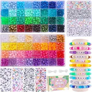 Pony Beads for Bracelet Making Kit 64 Colors,2350pcs Rainbow Kandi Beads Friendship Bracelet Kit, Letter Beads and Elastic Strings for Bracelet Necklace Making, Craft Gifts Set for Girls