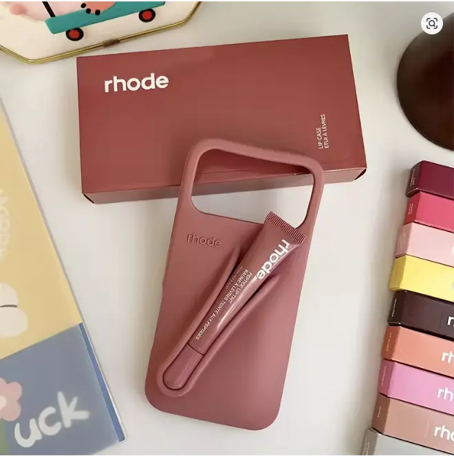 Rhode Premium Silicone Phone Case with Coordinated Lip Gloss for iPhone 11–17 Series