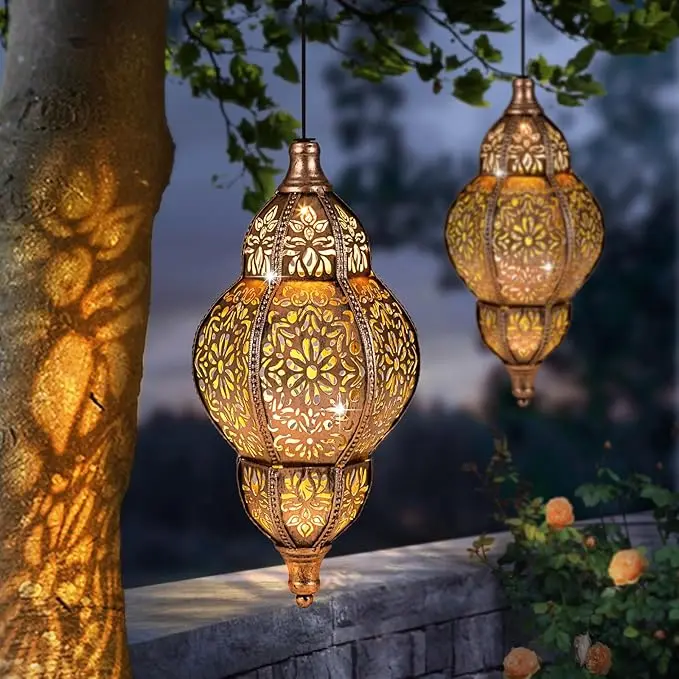 Antique Copper Solar Lantern | Hand-Forged Solar Lantern Islamic | Floral Shadow Art at Dusk Antique Copper Solar Lantern | Hand-Forged Solar Lantern Islamic | Floral Shadow Art at Dusk