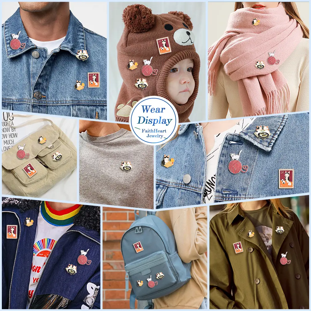 FaithHeart Creative Cute Cat Brooch Pin Set Party Cartoon Badges