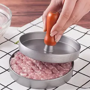 Manual Non-Stick Burger Press, Wooden Handle Meat Patty Maker, Creative Kitchen Tool, Uniform Shape Patties, Food Prep, Small Kitchen Tools