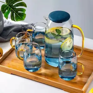 Borosilicate Glass Pitcher Set with Silicone Lid and 4 Cups for Drinkware and Serveware