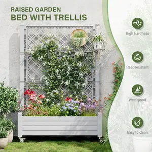 [Mother's Day gift]Raised Garden Bed with Double Diamond Lattice Trellis, Built-in Drainage Holes – Waterproof & Heat-Resistant Planter Box for Climbing Plants, Hanging Baskets – Easy to Clean for Patio, Garden Summervibes