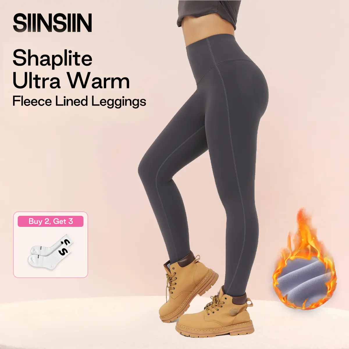 SIINSIIN Shaplite Compression-Type Women's Sports Leggings - Ultra Warm Fleece Lined, Thermal High Waisted Tummy Control Yoga Pants with Pockets for Winter, Jogging Wear, Everyday Active, Do Not Iron, Nylon Blend