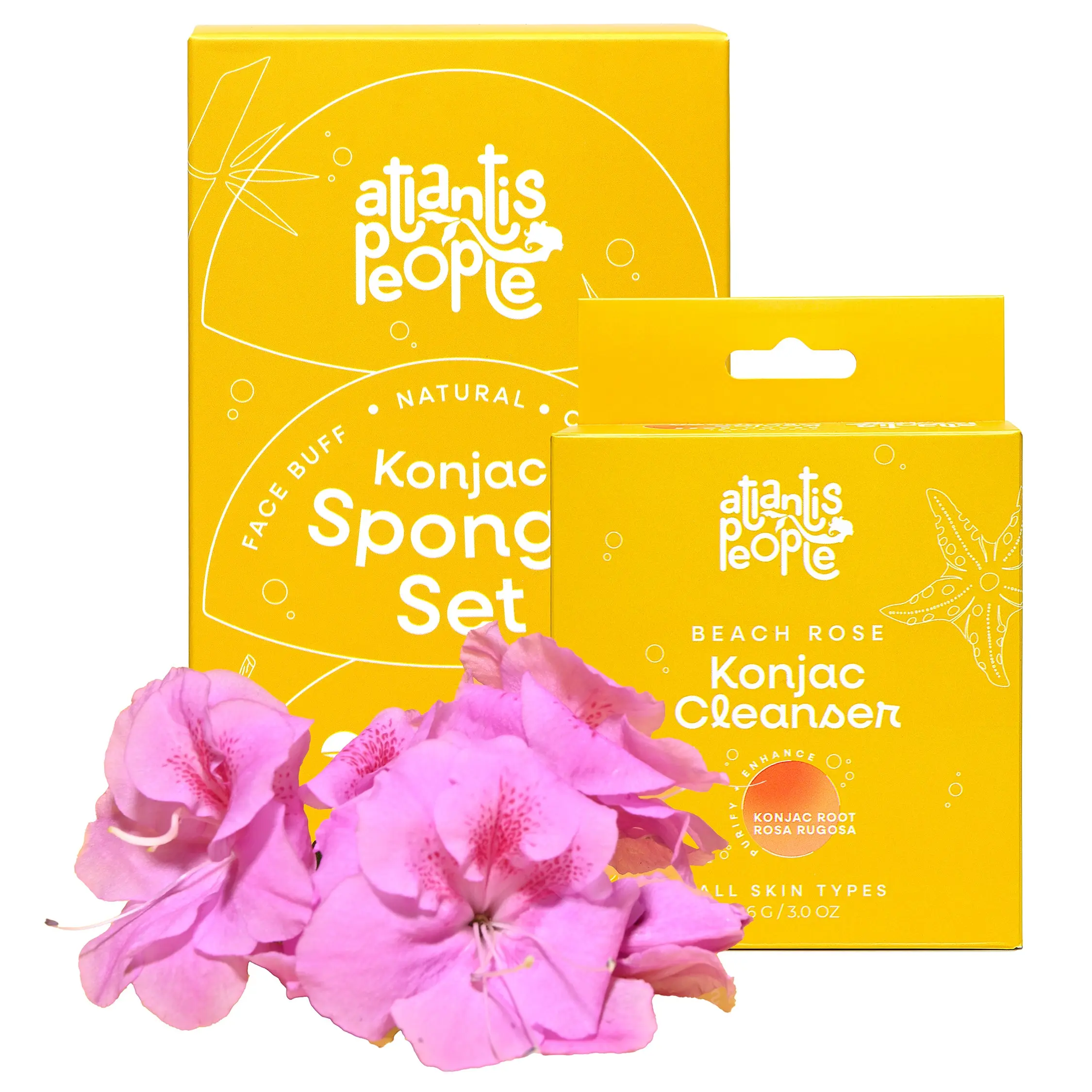 Atlantis People Beach Rose Konjac Cleanser & Sponge Set for Sensitive Skin - Hydrating, Exfoliating, and Moisturizing Facial Cleansing Duo for Smooth, Radiant Skin
