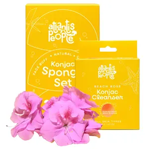 Atlantis People Beach Rose Konjac Cleanser & Sponge Set for Sensitive Skin - Hydrating, Exfoliating, and Moisturizing Facial Cleansing Duo for Smooth, Radiant Skin