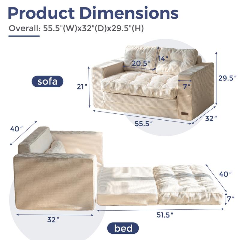 MAXYOYO Convertible Sofa Bed, Pull Out Loveseat Sleeper Sofa, 2 in 1 Folding Couch Bed, Fold Out Floor Couch with Pillows for Living Room Bedroom Lounge MAXYOYO Convertible Sofa Bed, Pull Out Loveseat Sleeper Sofa, 2 in 1 Folding Couch Bed, Fold Out Floor Couch with Pillows for Living Room Bedroom Lounge