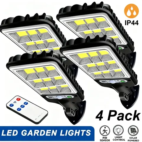 4Pack Solar Motion Sensor Lights, 6000lm Flood Glow Outdoor Wall Lamp with 108 COB LEDs, 200Lm Beam, 3-Mode Brightness, 45° Angle Adjust, IP65 Waterproof, Remote Control, Durable Security Lighting for Porch Garden