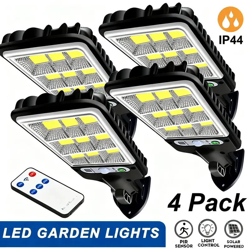 4Pack Solar Motion Sensor Lights, 6000lm Flood Glow Outdoor Wall Lamp with 108 COB LEDs, 200Lm Beam, 3-Mode Brightness, 45° Angle Adjust, IP65 Waterproof, Remote Control, Durable Security Lighting for Porch Garden