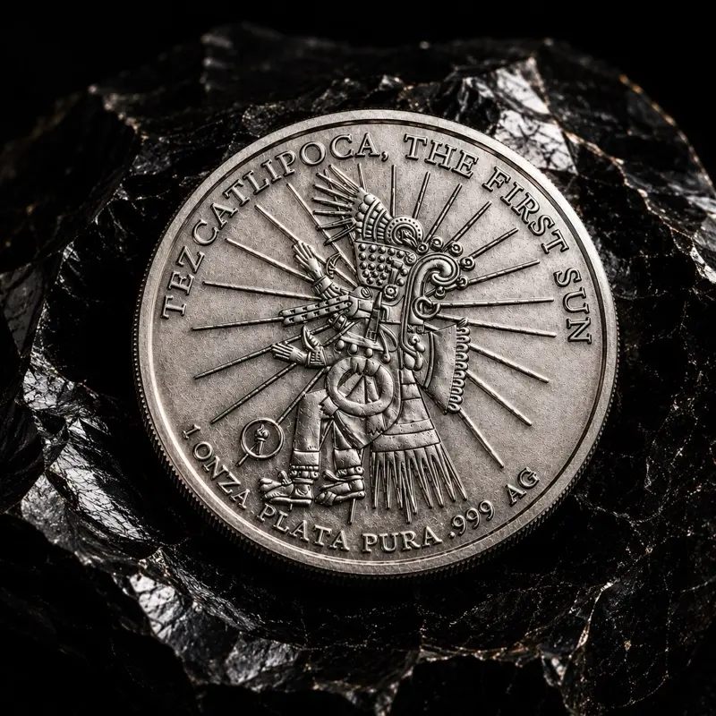 Tezcatlipoca The First Sun 1 Onza Plata Pura .999 AG Silver Coin Collectible Artwork