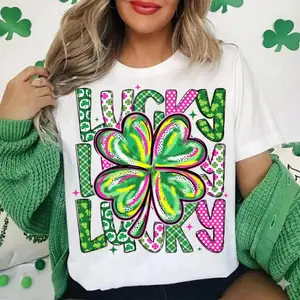 Lucky Shamrock St Patrick’s Day T-Shirt, Preppy Lucky Charm Graphic Tee