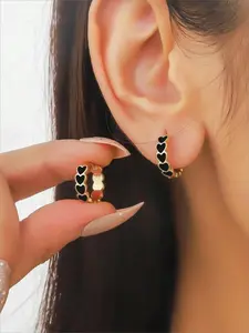 Heart Design Hoop Earrings, Fashionable Jewelry for Women & Girls, Trendy All-match & Exquisite Jewelry for Birthday Gift, Girl Accessories, Heart Shaped Earrings, Versatile Earrings