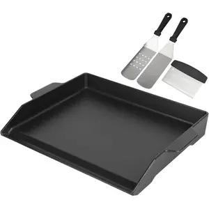 Universal Griddle for Gas Grill with spatula set, 18" x 14" Nonstick Cast Iron Outdoor Gas Grill Griddle Insert, Large  Flat Top Plate fits Electric/Stove Accessories